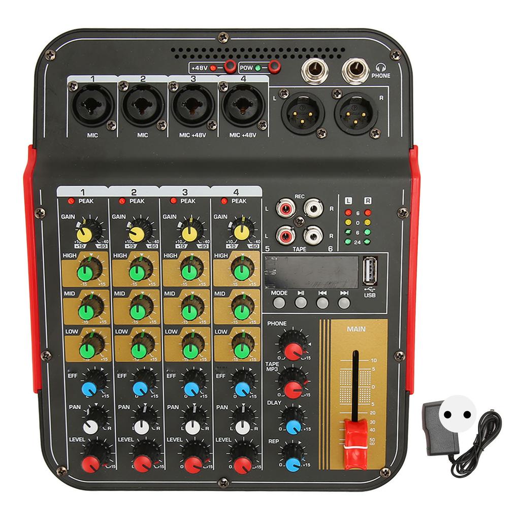 6 Channel Sound Mixer Bluetooth USB Professional Mixer Sound Board Consoler 48V DJ Mixer for Live