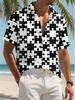 Men's Casual Black and White Puzzle Plaid All-Over Print Shirt, a Perfect Gift