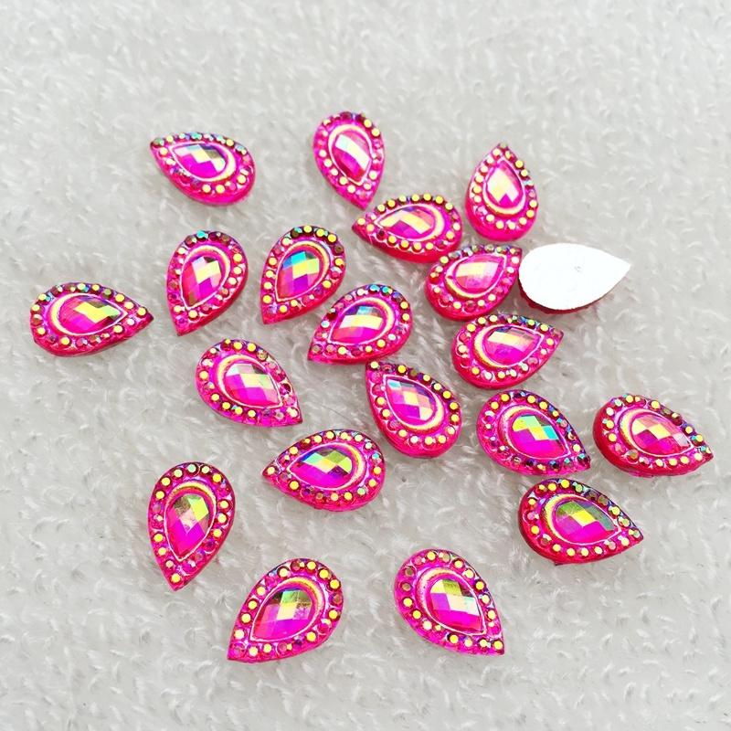 Gör-det-själv 100st 8*12mm Dropp AB Platt rygg strass Sten Kristall för Bröllopsdekoration Klädtillbehör knappar -A48