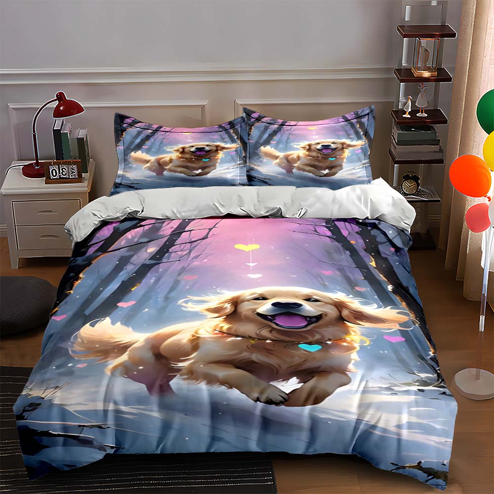 

Golden retriever illustration. Bedding Duvet cover sets Duvet covers Pillowcases gifts (1 * Duvet Cover 2 * Pillowcases, without duvet insert) 135x200cm