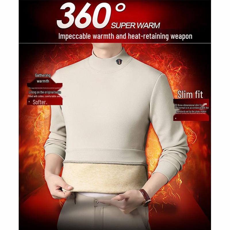 Romon Men's Fleece-Lined Mock Neck Winter Sweatshirt