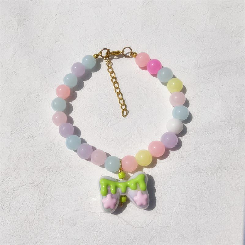 Handmade Colorful Beaded Pet Necklace Cute Flower Accessories Acrylic Cat & Dog Ornaments Princess Style Decorative Collar