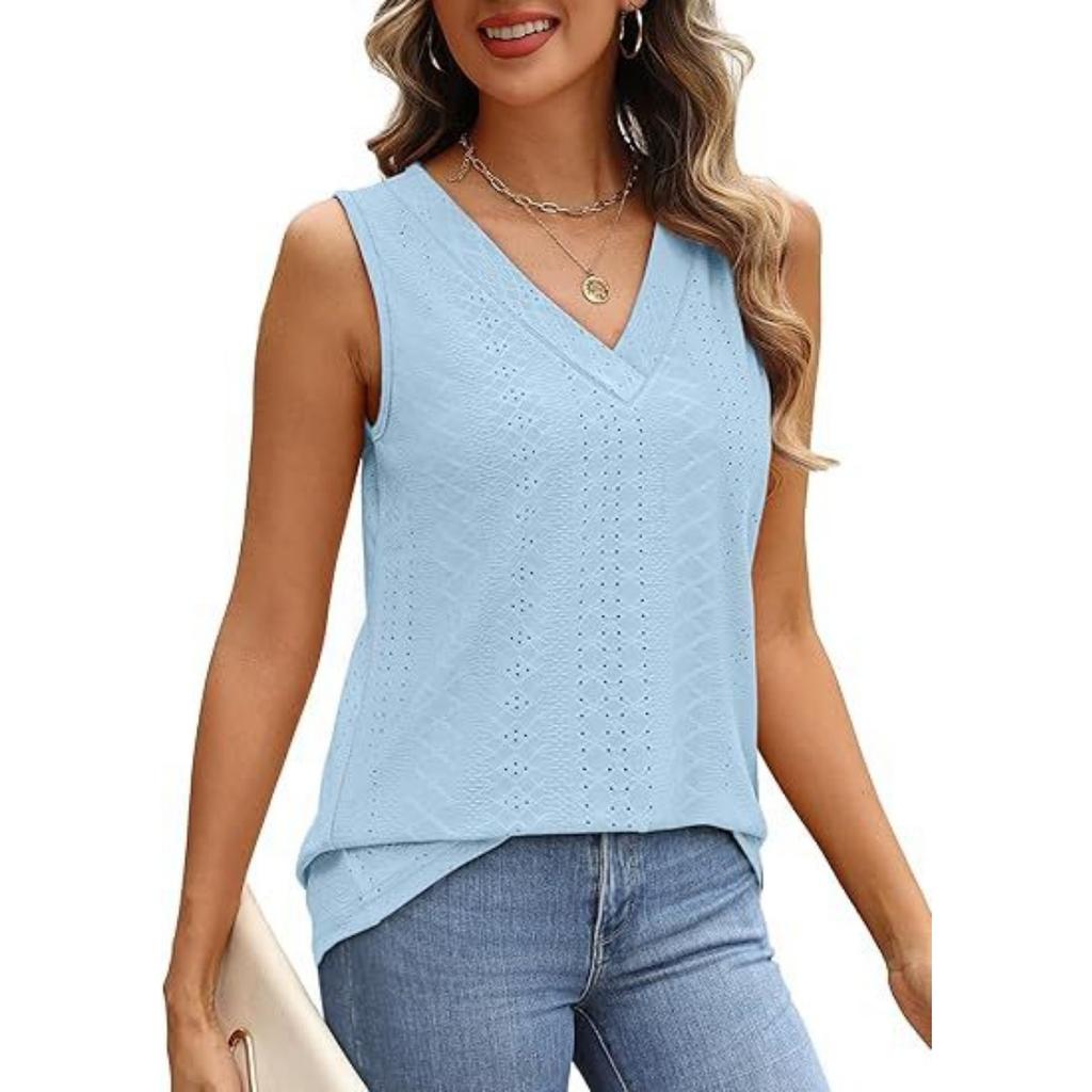 Women's Solid Color V-neck Loose Sleeveless Tank Top T-shirt  Spring Summer New Arrival, Leisure Leisure Trade for Europe America