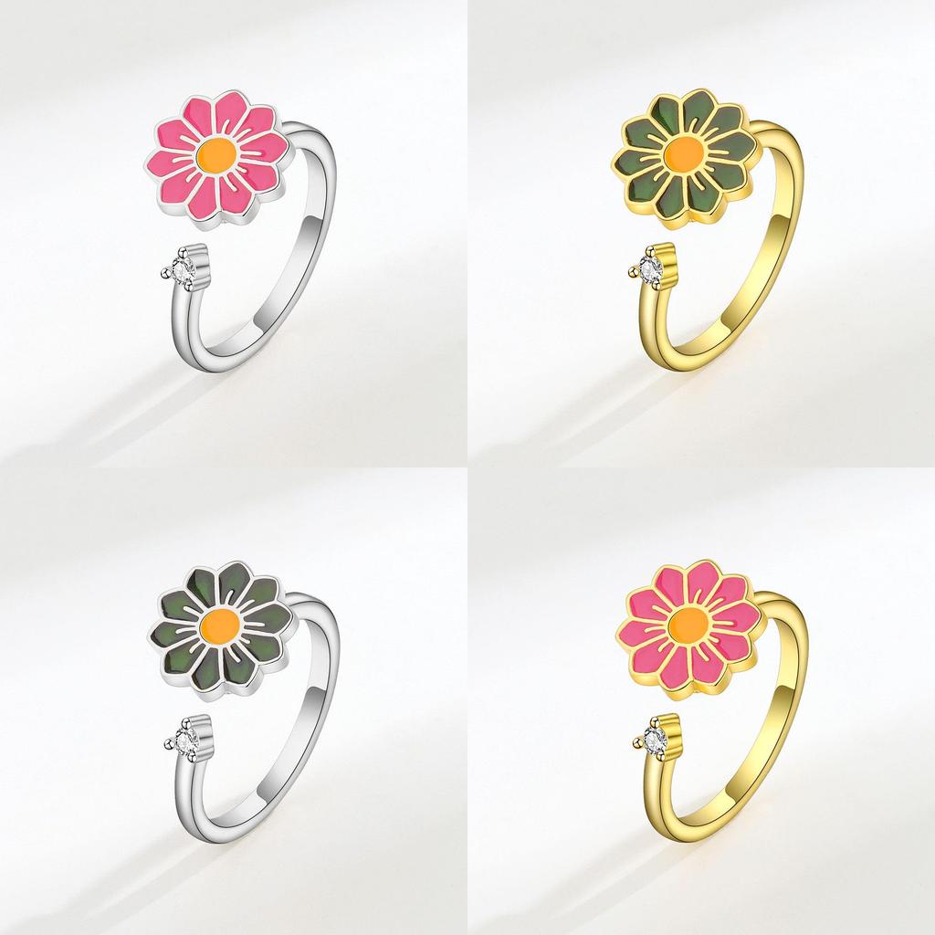 Floral Ring Womens Adjustable Copper Geometric Design For Spring Fashion Accessory
