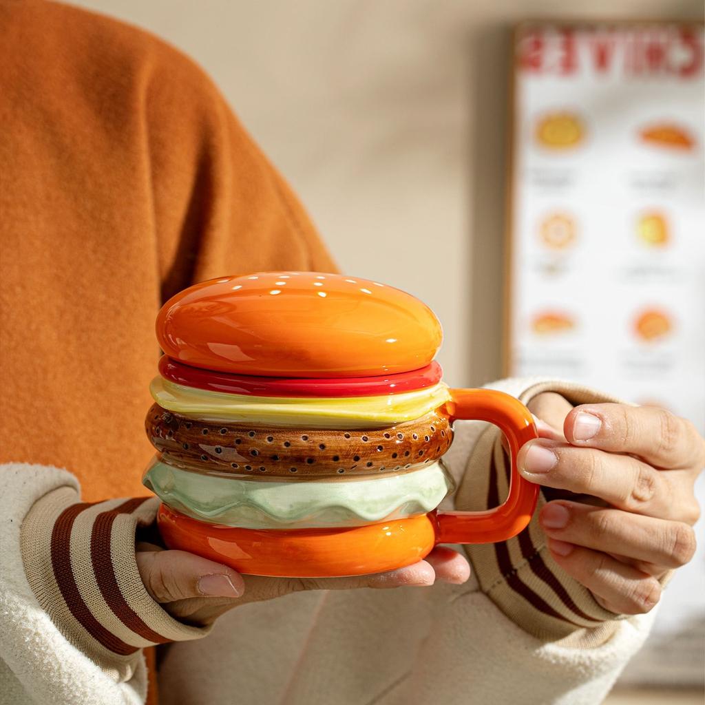 Creative Burger Cup HomeUse Large Capacity Breakfast Set Cartoon Mug Ceramic Coffee Cup Cups and Mugs Cute Burger