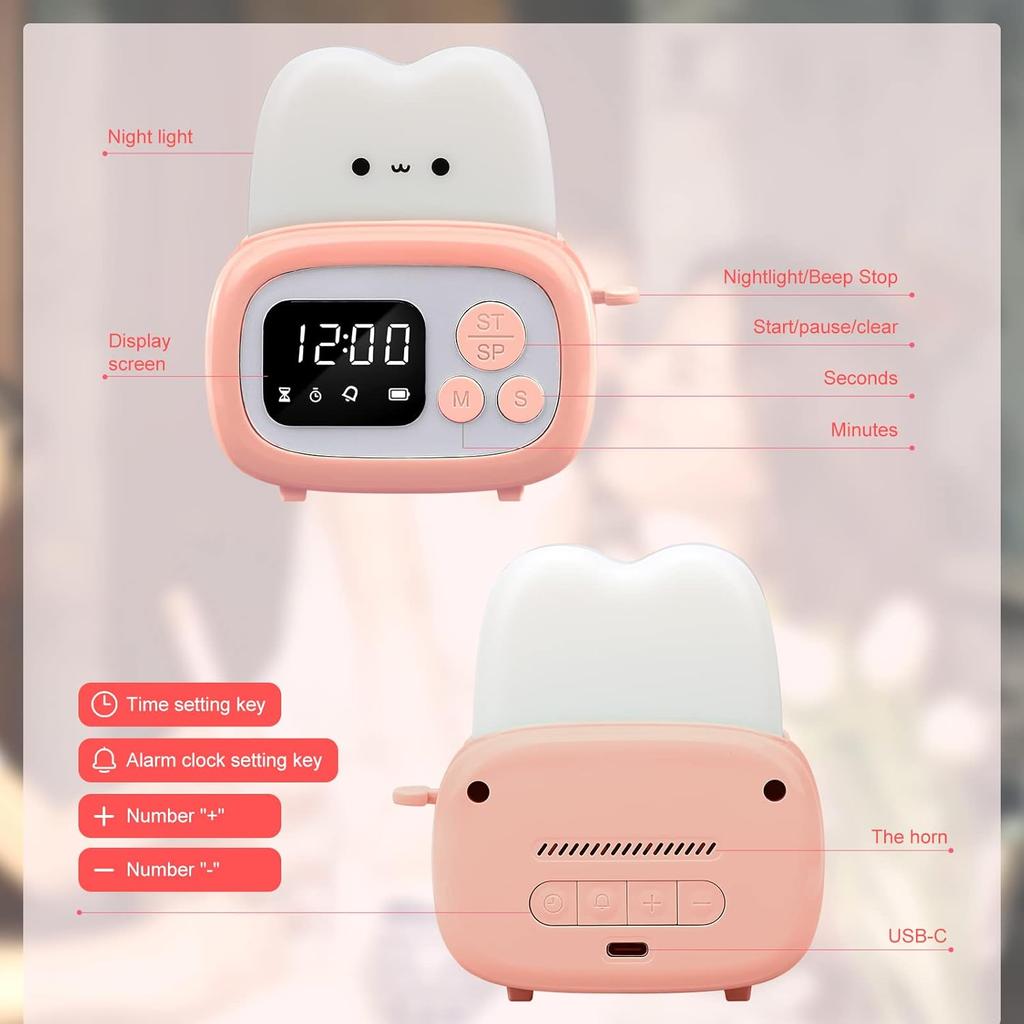 Mini Toaster Lamp Cute Night Light with Clock Alarm Digital Timer for Kids Teen Baby Girls Boys Birthday Gifts Bedroom nightight