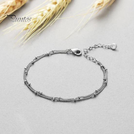 Brățară cu lanț de mărgele cu strat dublu elegant, cu incrustație de strasuri, lanț de extensie reglabil, brățară metalică pentru femei