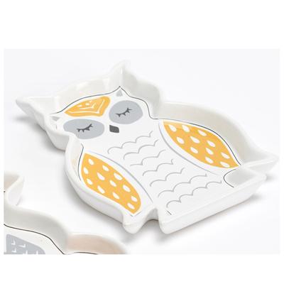 [Q9622] - Porcelain Tray 'Owl' Orange Gray White - 18. 5x14. 5cm