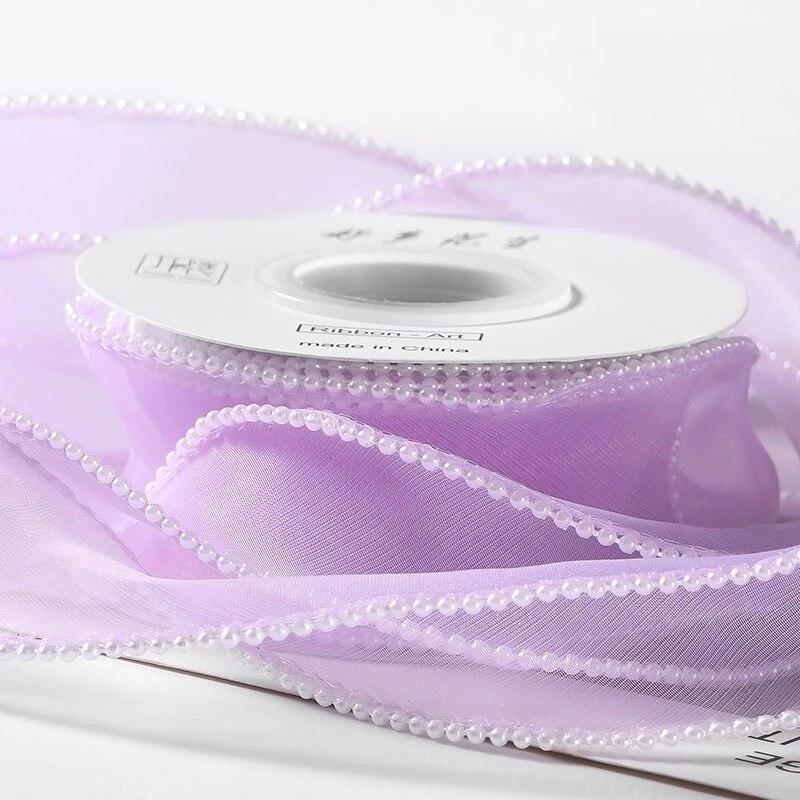 MIT 4cm Width Simulation Pearl Yarn Ribbon Flower Bouquet Gift Packaging DIY Handmade Bowknot Ribbon Birthday Wedding Decoration