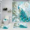 4pc Peacock pattern bath curtain set, 2D flat printing bathroom partition curtain, modern home curtain decoration