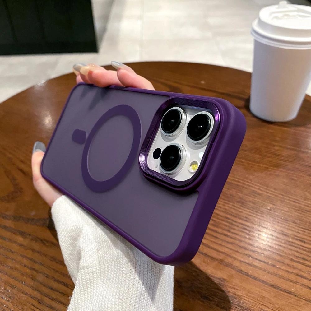 

Матовый противоударный магнитный чехол для телефона для iPhone 15 14 13 12 11 Pro Max Plus для Magsafe с беспроводной зарядкой, металлическое кольцо для камеры For iphone14Promax