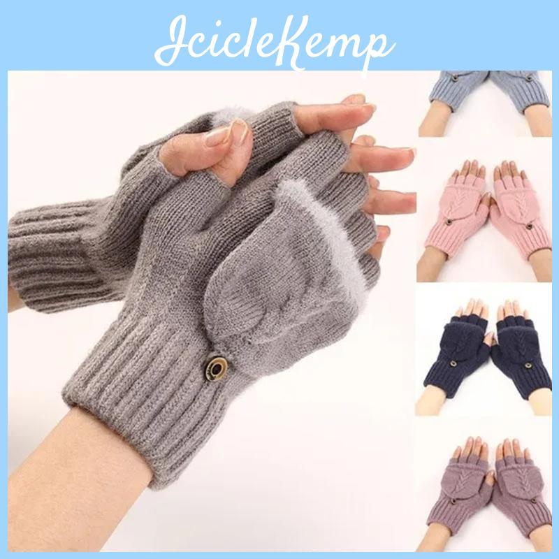 Wool Womens Knitted Halffinger Flip Mitten Gloves For Autumnwinter