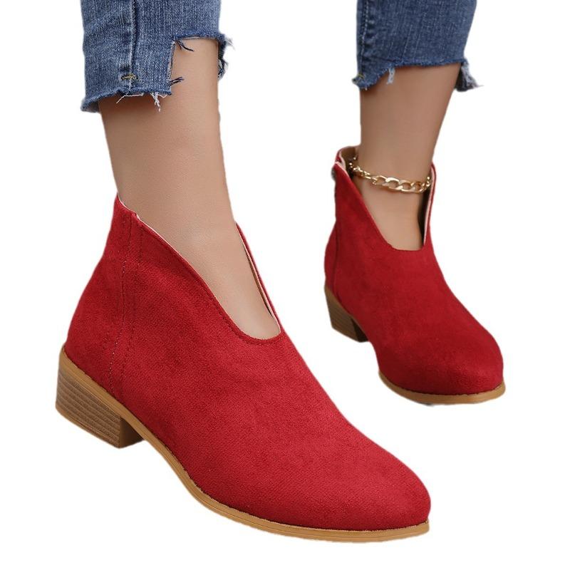 Evropské a americké Velké velikosti Silný podpatek Kulatá špička Leopardí potisk Krátké boty Dámské Tenké V-výstřih Plochá podrážka Jednobarevné Semišové Holé boty