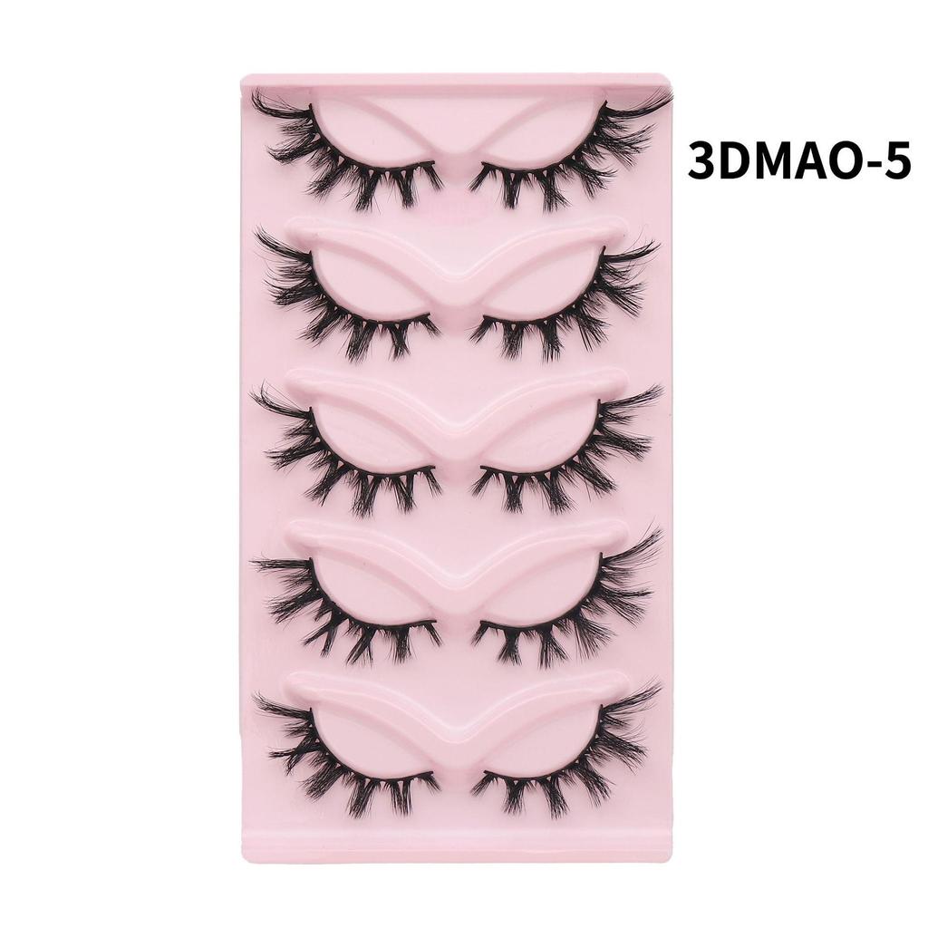 3D Cat Eye False Eyelashes - Dense Tail Lengthening Style, Pack of 5 Pairs