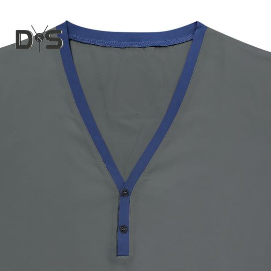 Herren Sommer T-Shirt Kurzarm Geknöpft V-Ausschnitt Kontrastfarbe Slim Fit Lässiger Pullover Mittellanges Oberteil für Outdoor-Sport