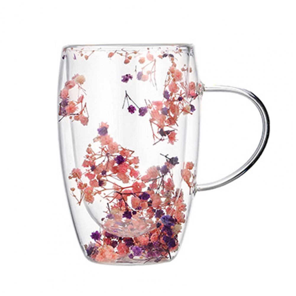 350ml Dried Flowers Double Wall Insulated High Borosilicate Glass Cup Double Walled Glass Cup Insulated Coffee Mug Drinking Cup