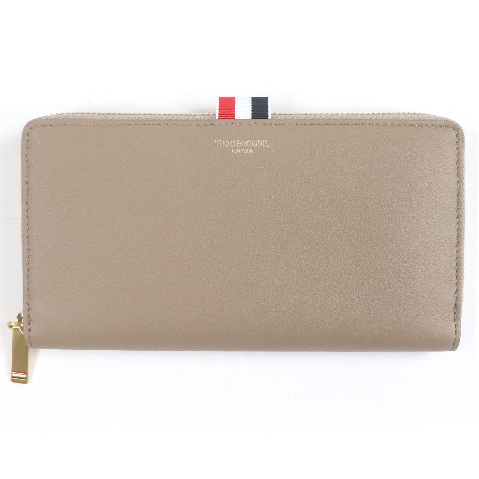 

THOM BROWNE Purse Slim Long Zip Wallet Tricolor beige leather mens UAW005A Used