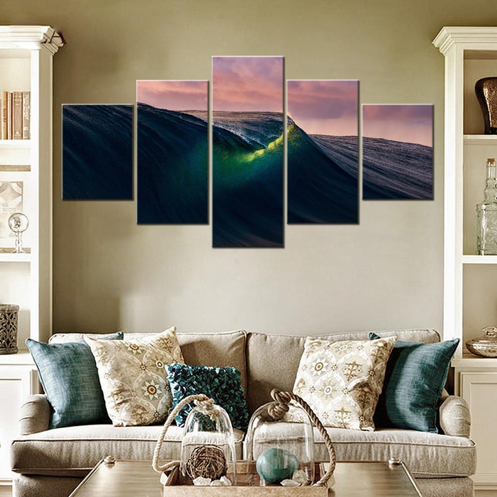 

5 Pieces Canvas Wall Arts Landscape Poster Painting Nature Sunset Tides Wallpaper Home Decor Picture Printing Living Room Mural 20X35 20X45 20X55CM