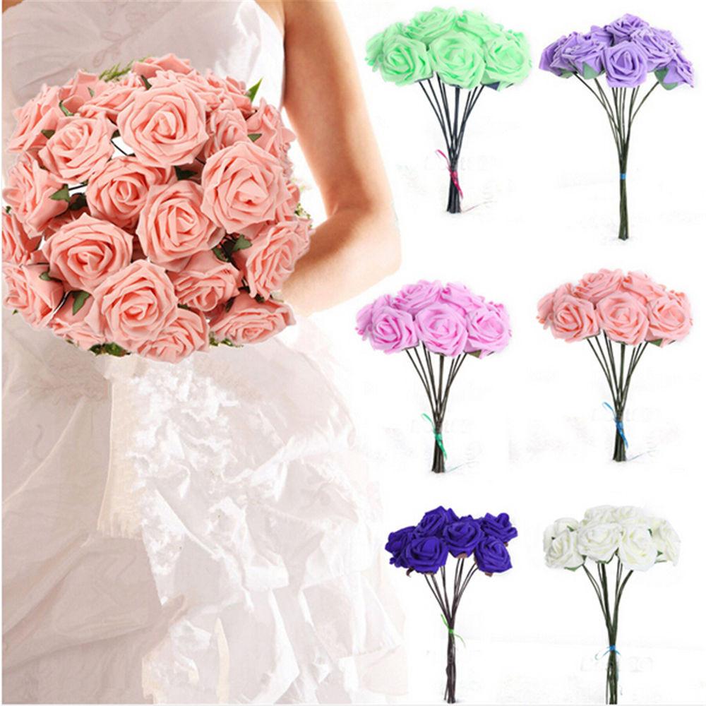 0Pcs Wedding Flowers Foam Roses Artificial Bride Delicate Colorfast Candy