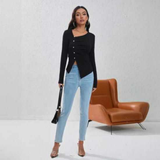 2024 V-Ausschnitt Einfarbiges Knopfkleid: Bequeme, lässige europäische & amerikanische Damenmode