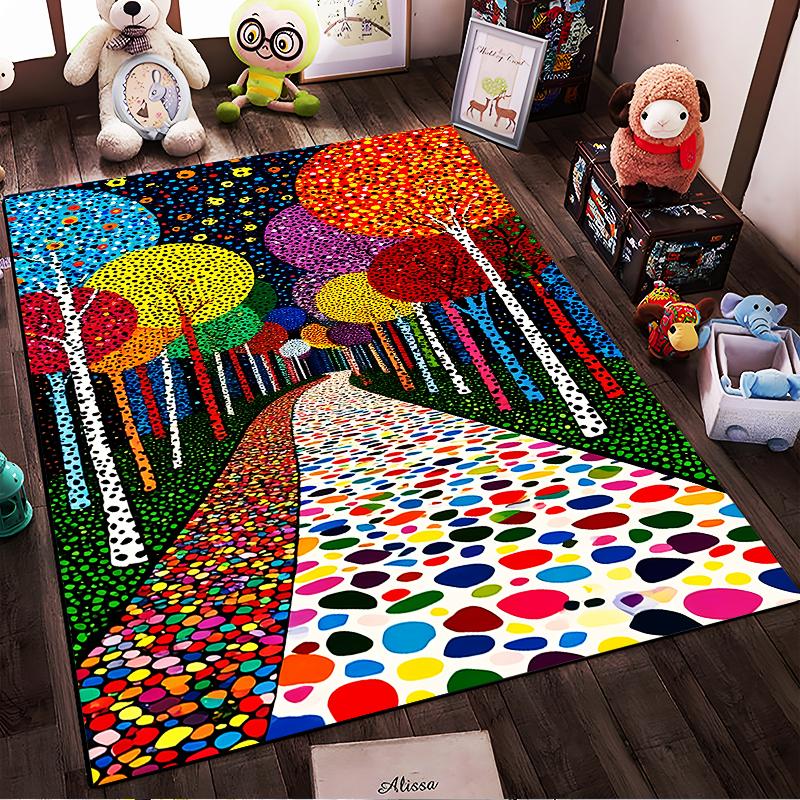 Abstract Colorful Trees and Path Design Carpet - Modern Home Decor Suitable for use as an anti-slip for living room bedroom sofas