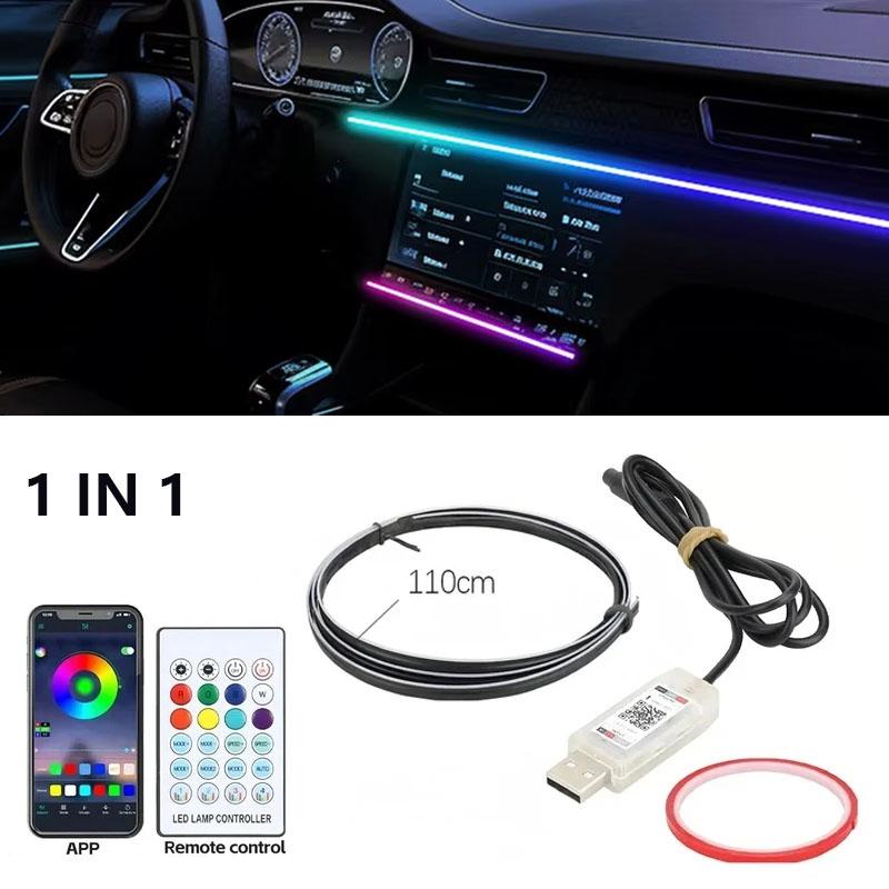 2 In 1 Car Interior Ambient Light Symphony App Remote Control Fiber Optic Neon Auto Dashboard Decorative Lights Atmosphere Lamp