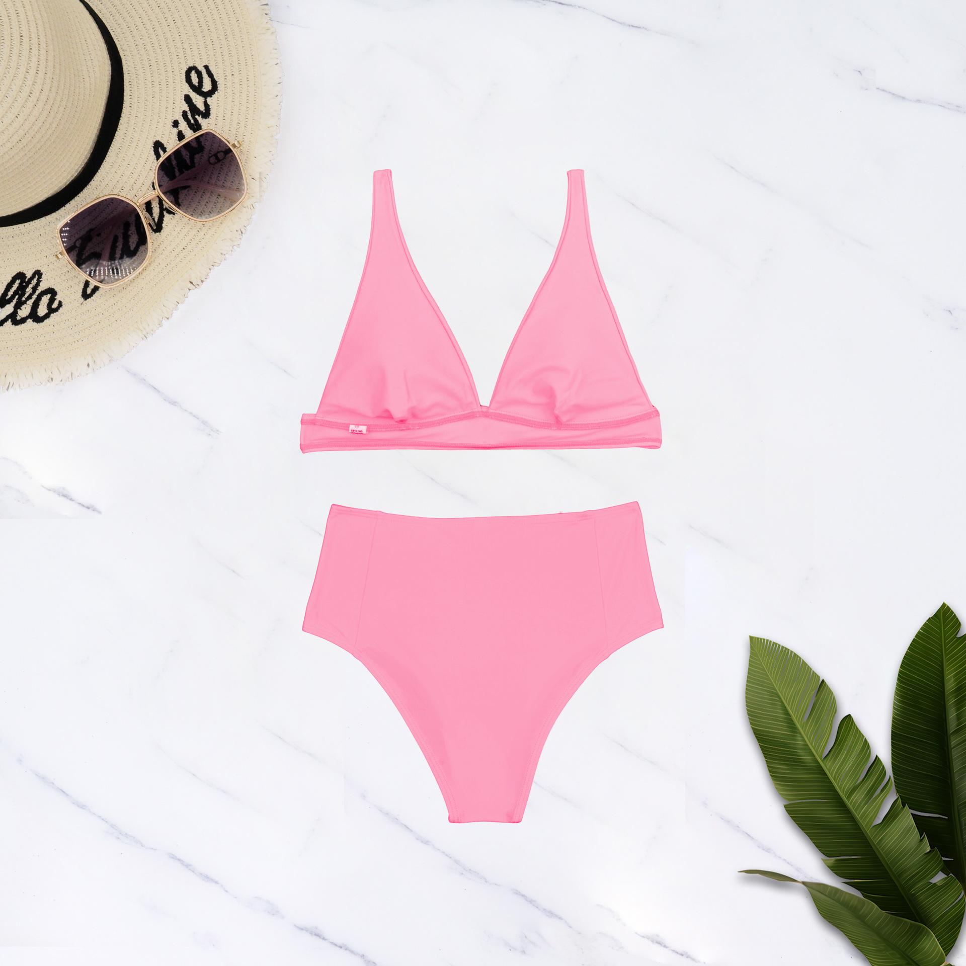 

New solid color high waist split bikini swimsuit XL