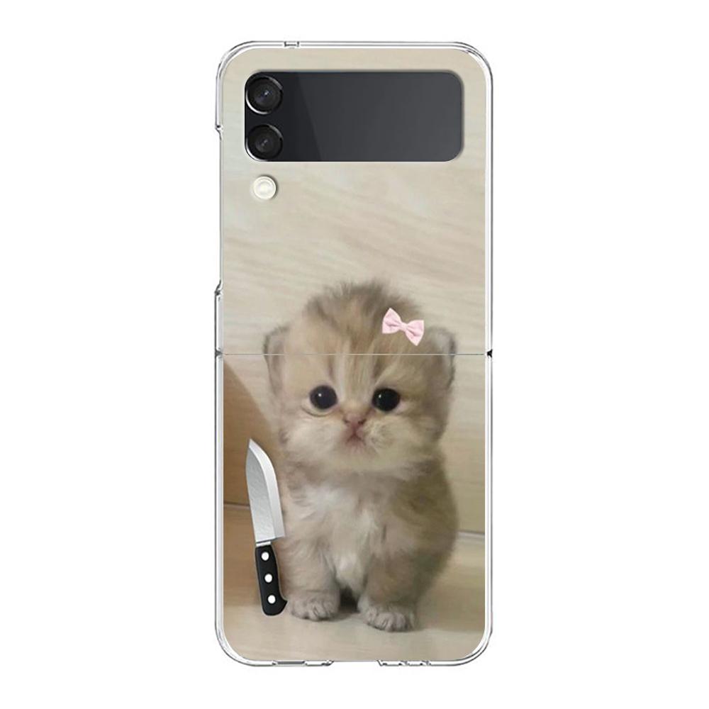 Transparent Phone Case For Samsung Galaxy Z Flip 3 4 5 6 7 Hard Folding PC Z Flip3 Flip4 Cover Funny Animal Cat