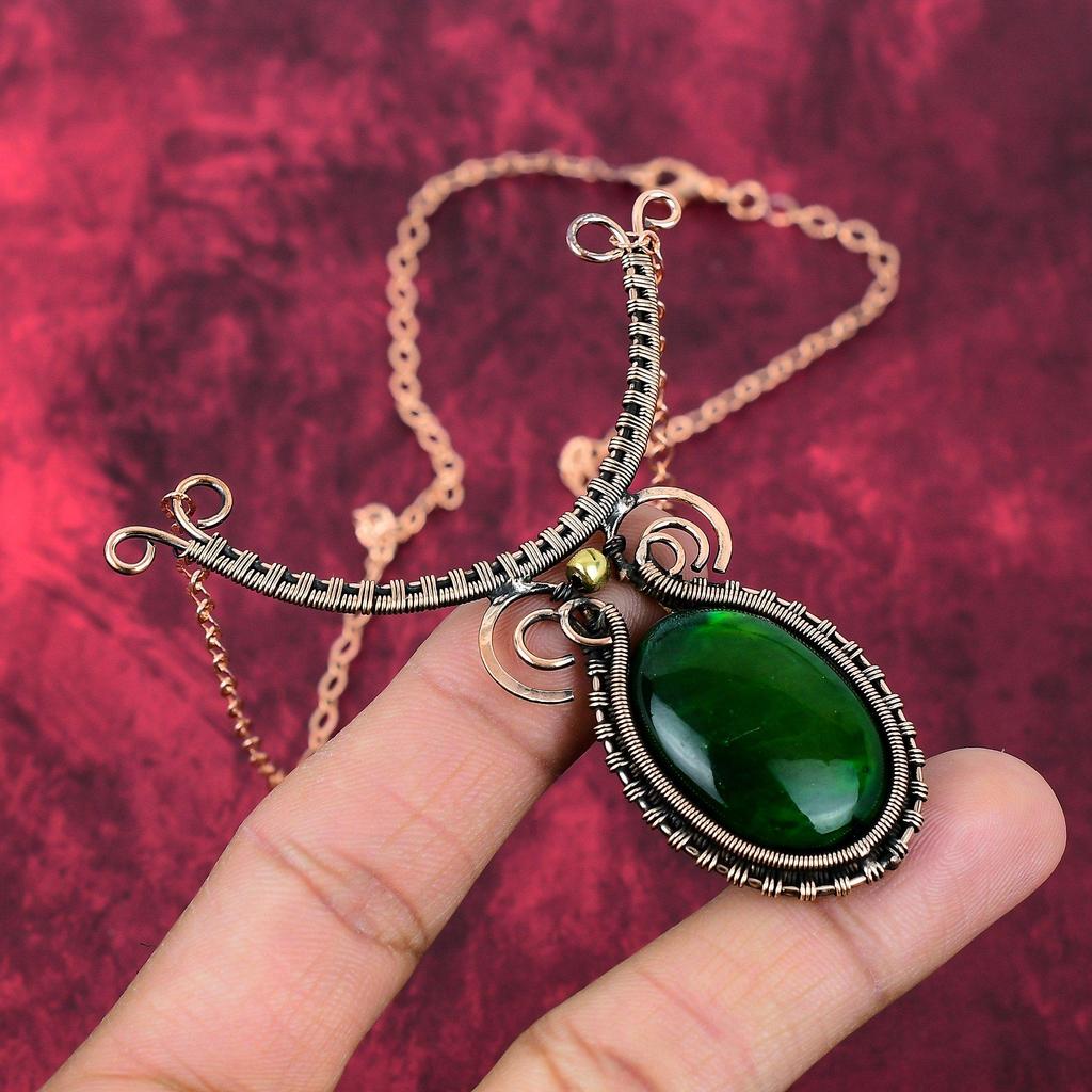 Green Fire Labradorite Gemstone Necklace Copper Wire Wrapped Necklace Adjustable Chain Necklace Handmade Copper Wire Jewelry Gifts For Wife