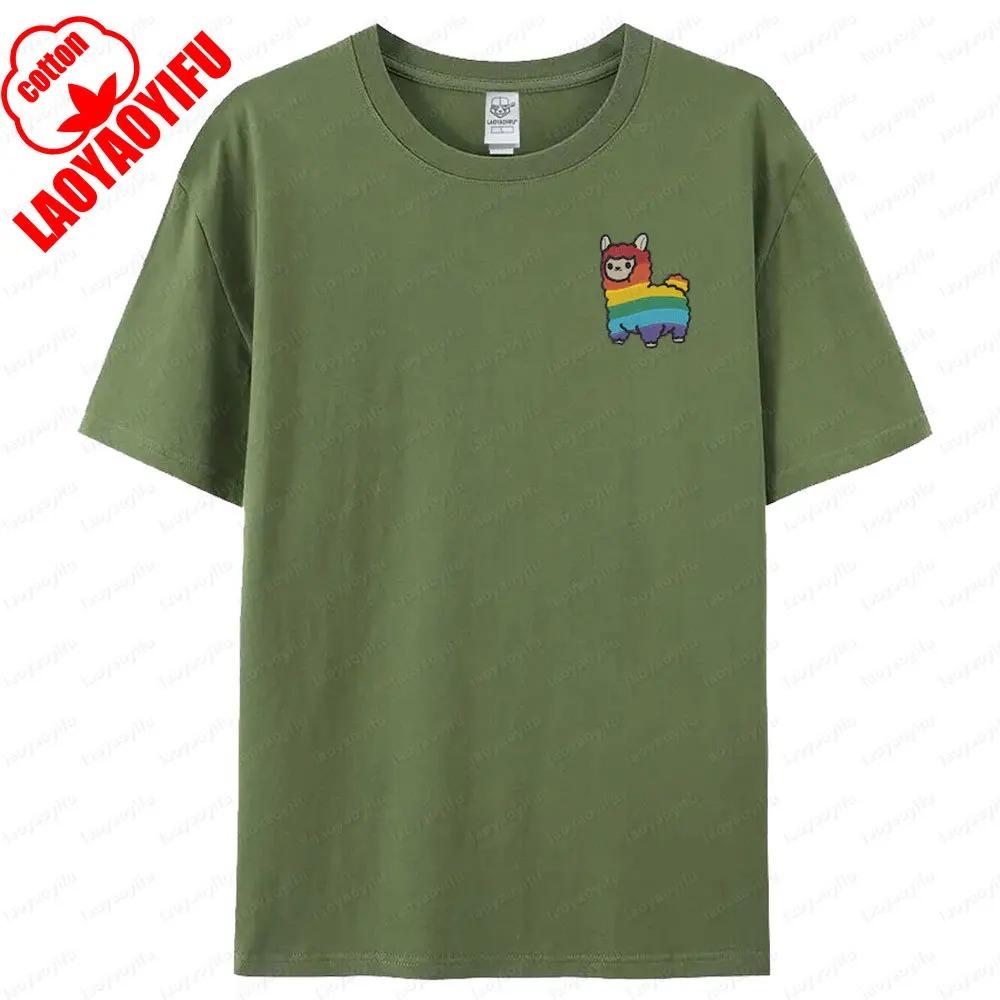 Cute Rainbow Alpaca Printed LGBT Pride Men Women Short Sleeve Unisex Fashion Casual Crewneck Tshirt Summer Daily Life Tee Tops