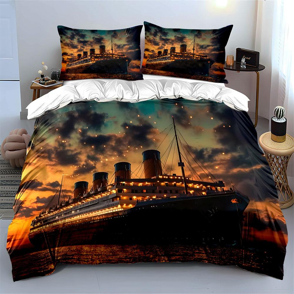 Elegant Ocean Liner Evening View Exquisite Three-Piece Bedding Set Gift For Kids And Adults