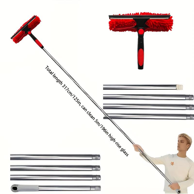 125inch Extendable Microfiber Window Cleaning Tool, Dual-Use Dry and Wet, Stainless Steel Handle, Glass Cleaner