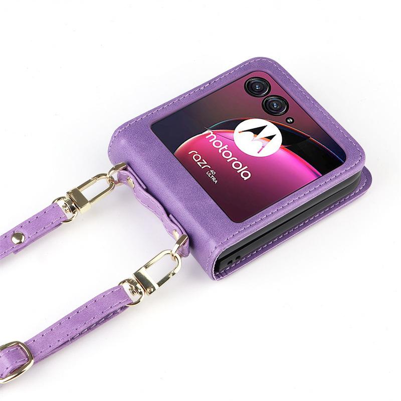 Applicable To Motorola Razr 50/40 Ultra Mobile Phone Case One-piece Lanyard Card Case Solid Color Leather Case