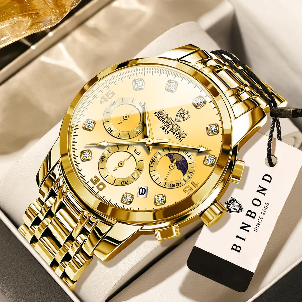 BINBOND Chronograph Automatisches Datum Luxus Quarzuhren Für Männer Leuchtend Präzise Wasserdicht Langlebig Herrenuhr Lässig Reloj