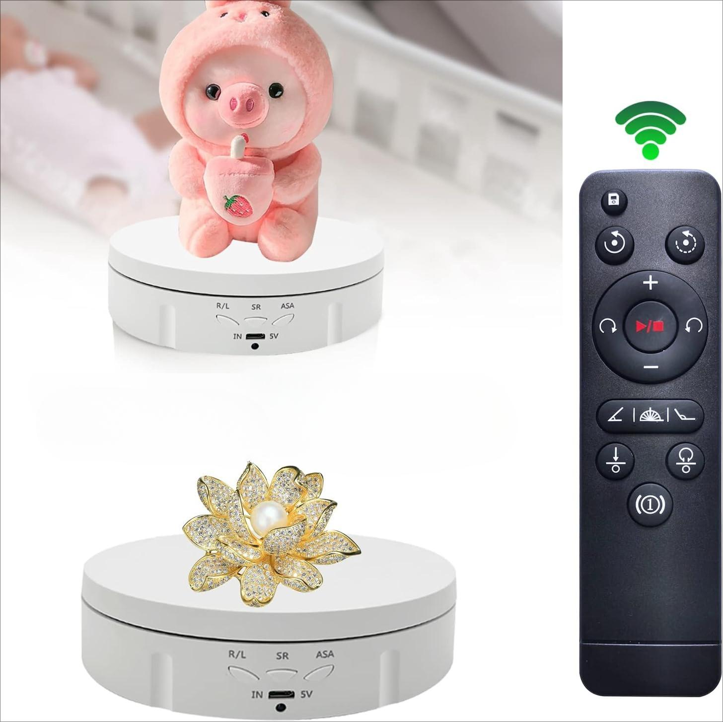 

3 in 1 Mirrored Rotating Display Stand with 5.9/7.08/8.66 Inch Replacement Cover, 360 Degree Rotation, with Remote Control Bundle 1