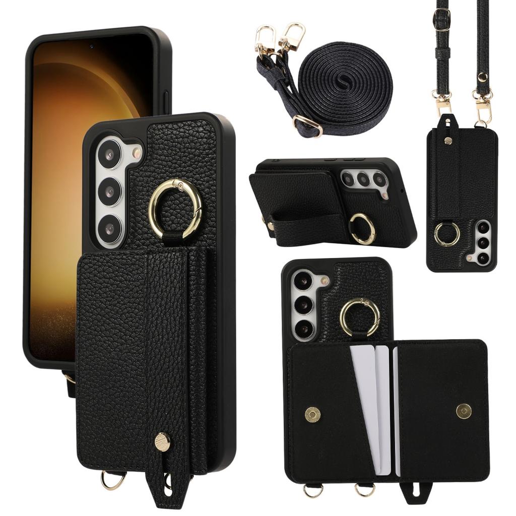 For Samsung Galaxy S23 & S23 Plus Case PU Leather Wallet Bag Grip Strap Holder Shoulder Long Crossbody Lanyard Ring Clasp Cover