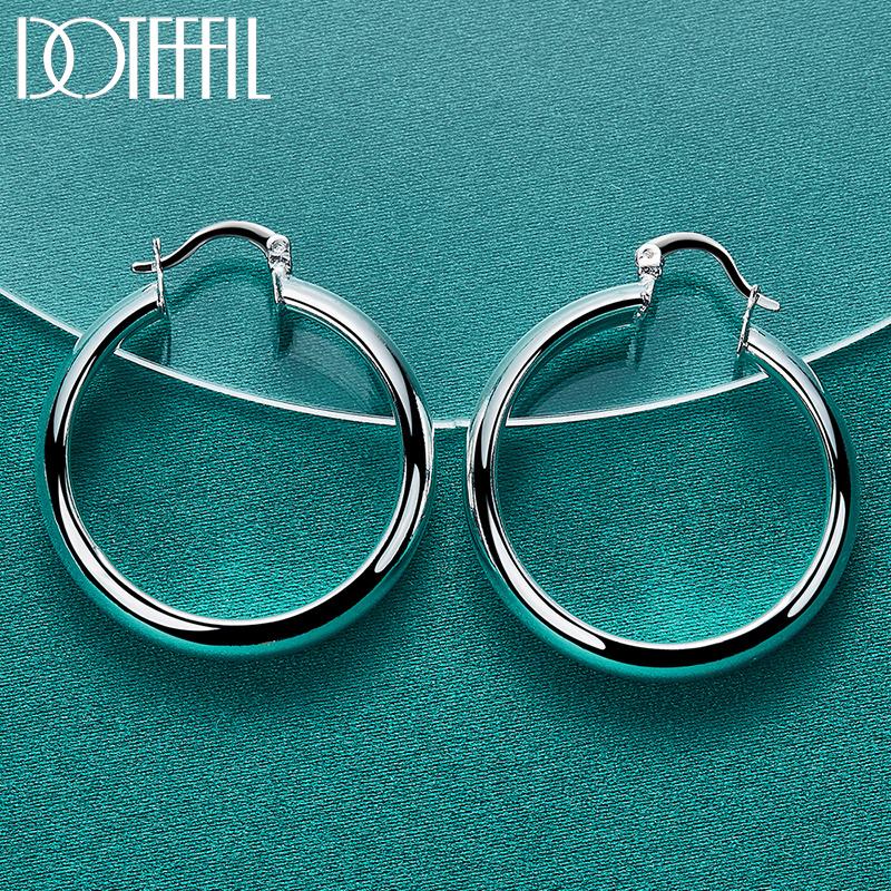 Cercei de argint Hoop Charm de 35 mm