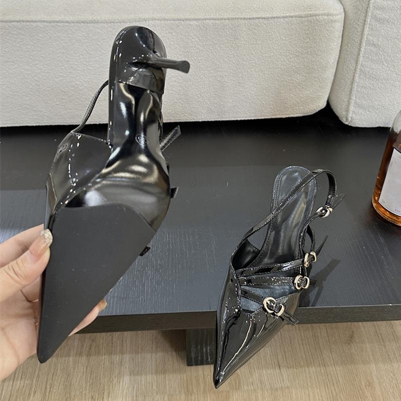 Liyke Spring Fashion Design More Buckle Strap Pumps Women Office Shoes Cozy Pointed Toe Party Prom Low Thin Heels Mules Sandals