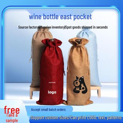 Mehrfarbiges Jute-Wein-Geschenkset mit Kordelzugbeutel