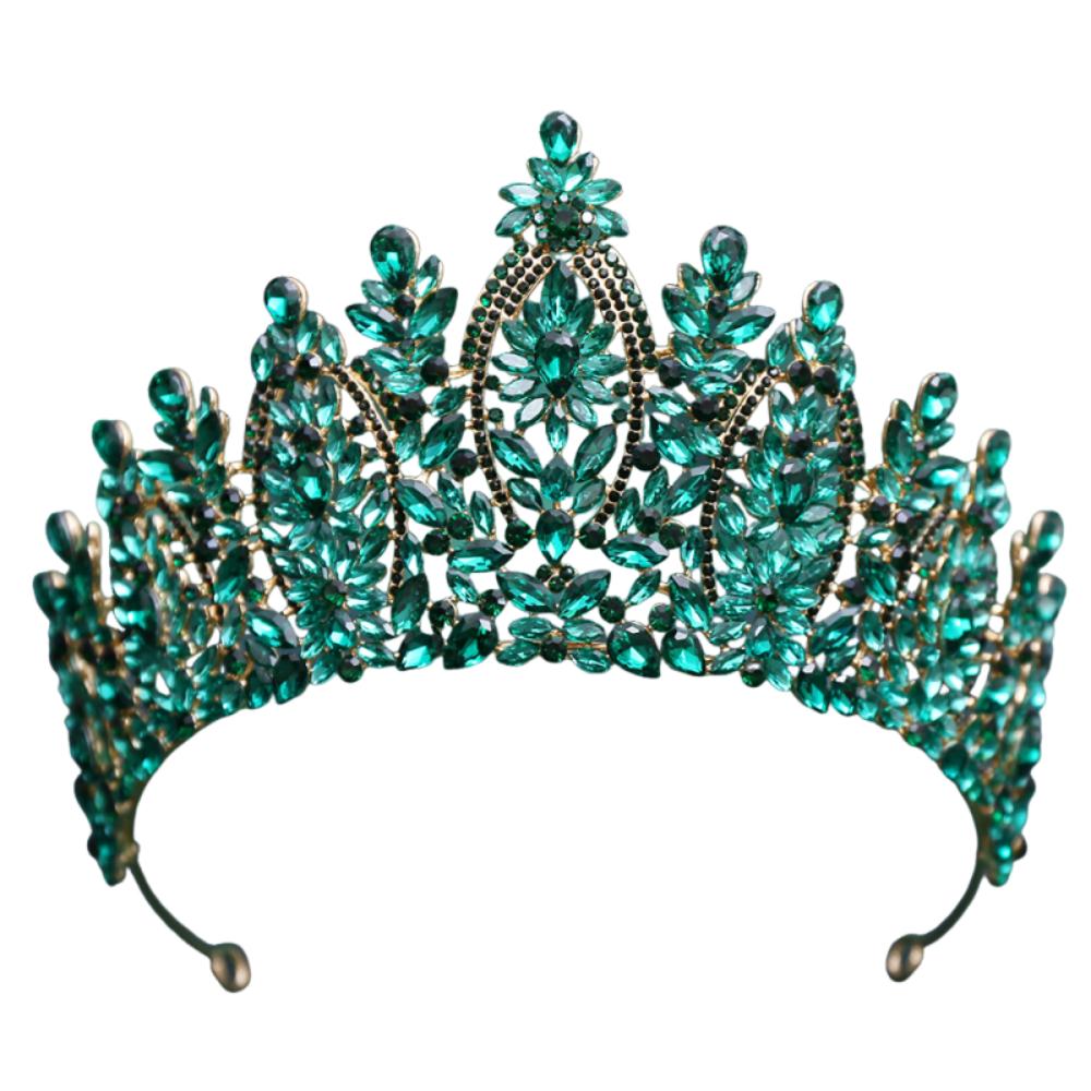 Luxury Bridal Tiara Multi Color Queen Princess Headband Baroque Crystal Wedding Crown  Bridal Party золотой/зелёный
