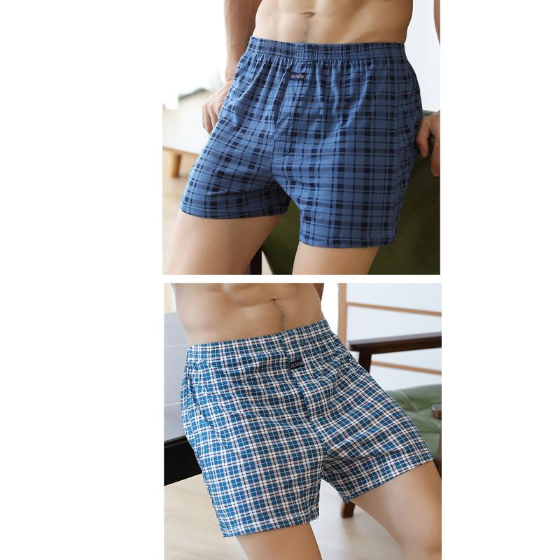 2pcs Male Arrow Pants Men Cotton Plaid Boxers Shorts Loose Mid-Waisted Men's Plus Size Underwear Homewear Comfortable Panties