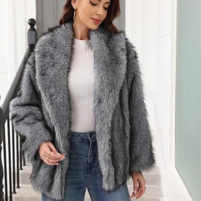 Long Faux Fur Coat Women Autumn Winter Large Jacket Overcoat Turn Down Collar Pockets Luxury Thick Coat Warm Jackets Maxi Coats