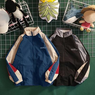 Pánská bunda Barevný blok Volný Vintage Dlouhé Rukávy Zip Zapínání Stojánek Límec Větruodolný Měkký Streetwear Školní Baseball Kabát Jaro Podzim