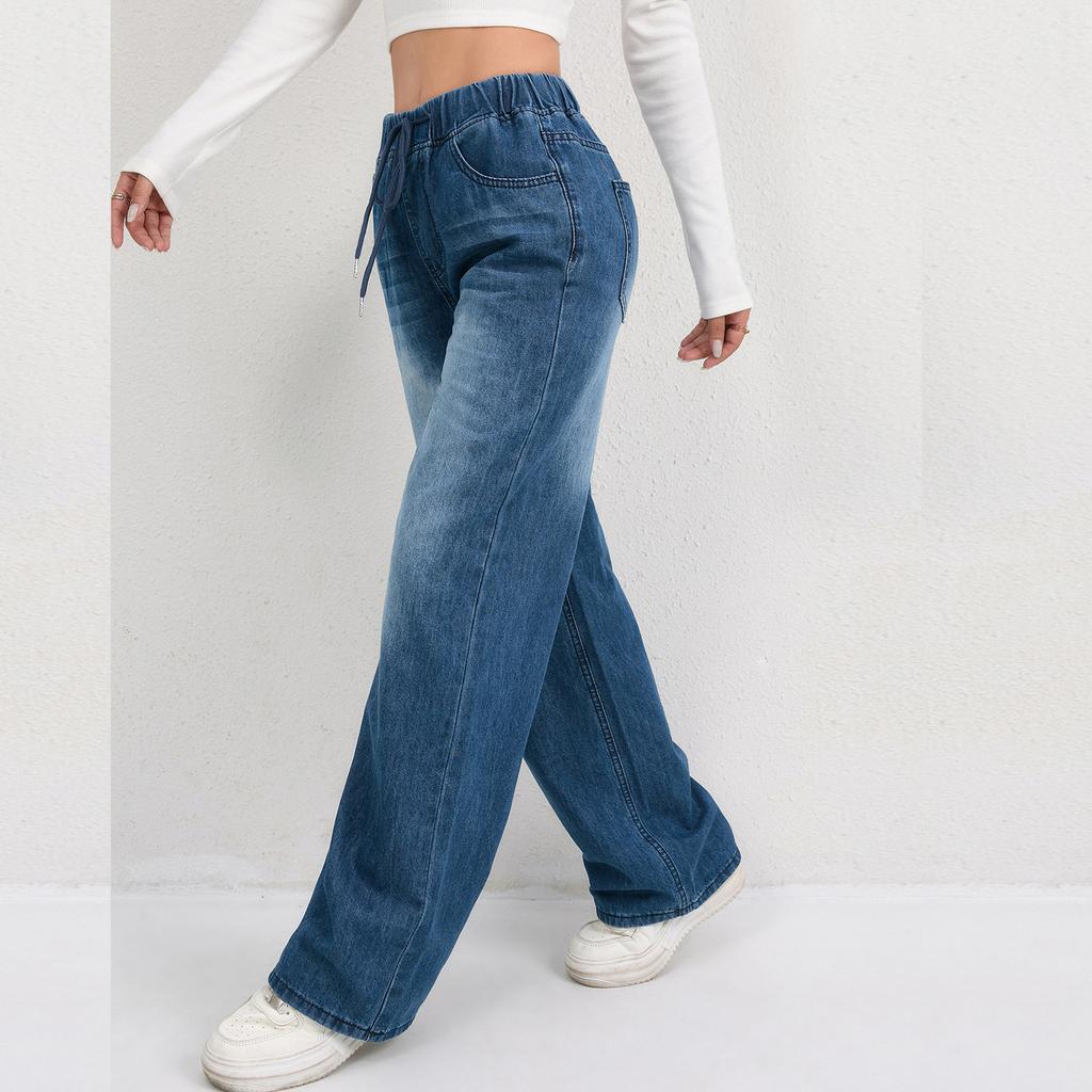 Women's Trousers Large Size Stretch Jeans Loose Semi-Elastic Pants