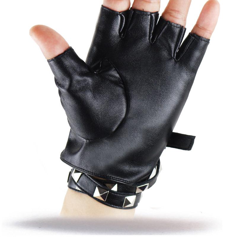 Coole Punk-Halbfinger-Lederhandschuhe für Damen für Nachtclub & Pole Dance