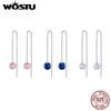 WOSTU 925 Sterling Silver Pink Blue Clear CZ Long Tassel Link Earrings Drop Dangle Ear Stud Earring for Women Wedding Party Gift