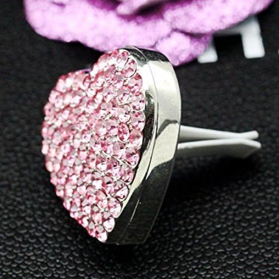 Crystal Bling Sparking Car Fragrance Heart Car Diffusser Air Freshener with Vent Clip(Pink)