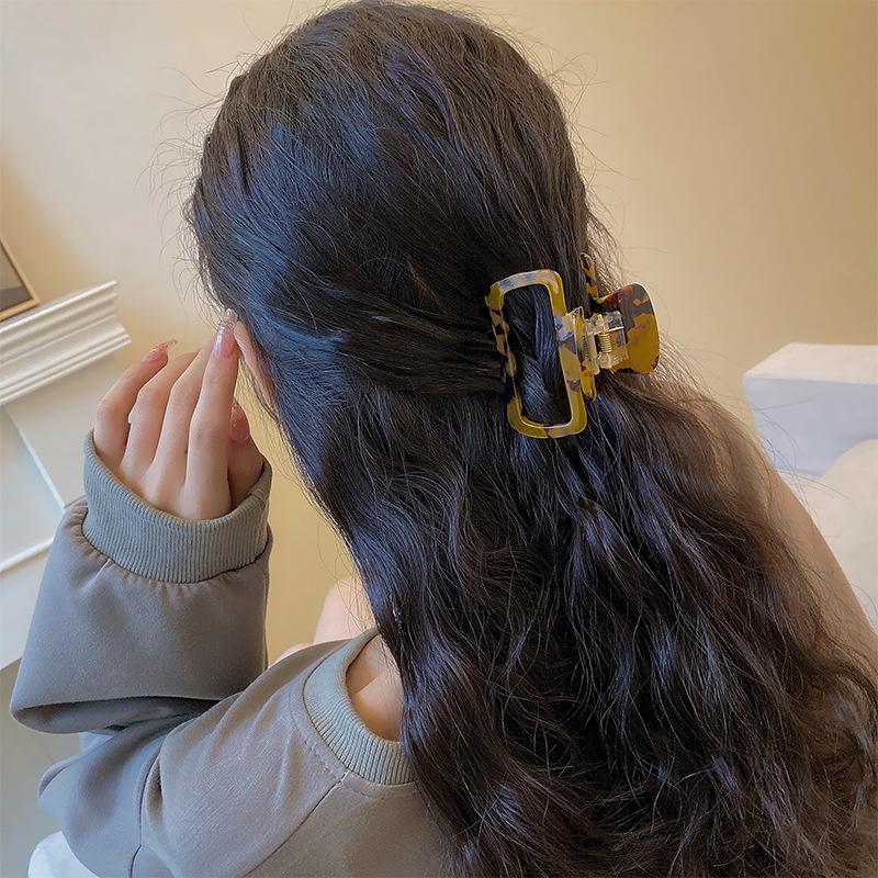 New Acetate Square Hollow Out Big Claw Clips For Women Solid Color Leopard Pattern Shark Clip Female Hair Accessories