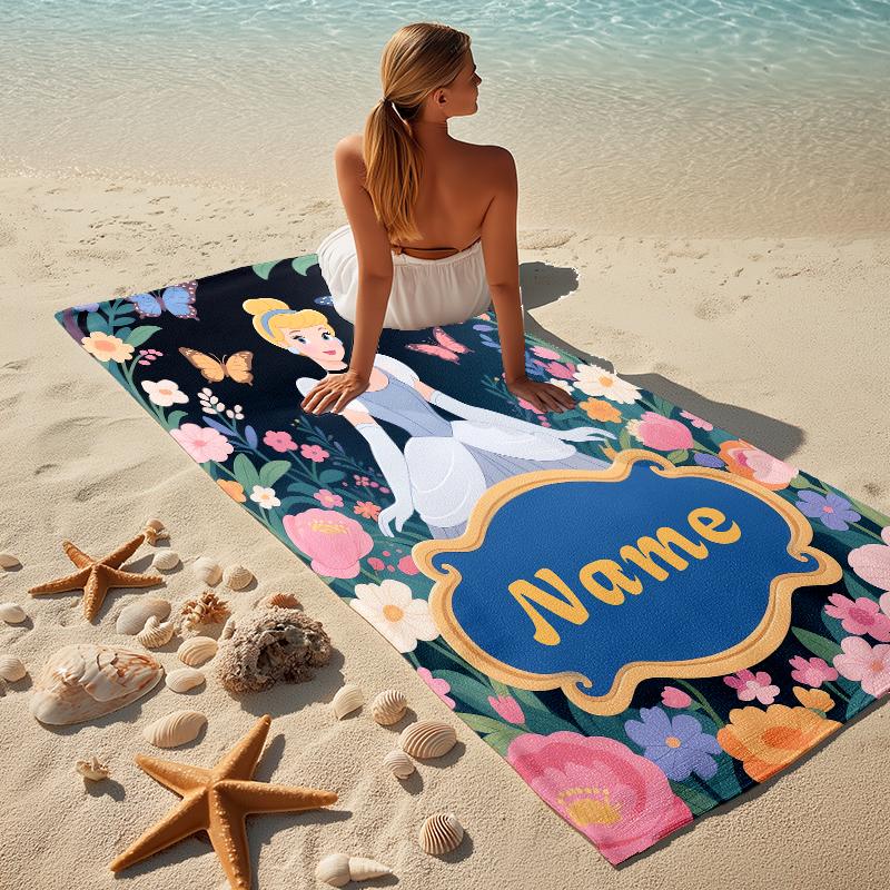 Custom Name Princess Garden Stylish Digital Printing Beach Towel Quick‑Drying Absorbent Blanket for Beach Pool Gym Travel