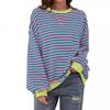 Womens Striped Oversized Long Sleeve Crewneck Sweatshirt Casual College Style Pullover